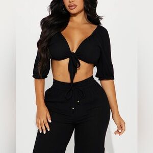 Linen Swim 2 Piece Cover Up - Black